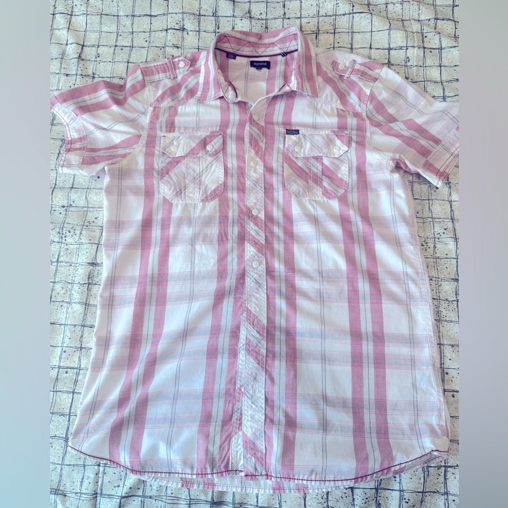 David Button Buffalo fitted plaid military style short sleeve button up